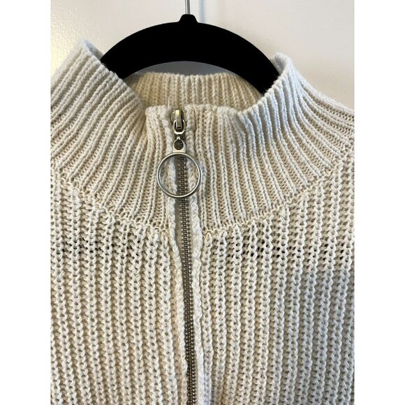 BECOOL Mock Neck Womens Cream Rainbow Stripe Oversized Knit Sweater M Zip up - Picture 7 of 7